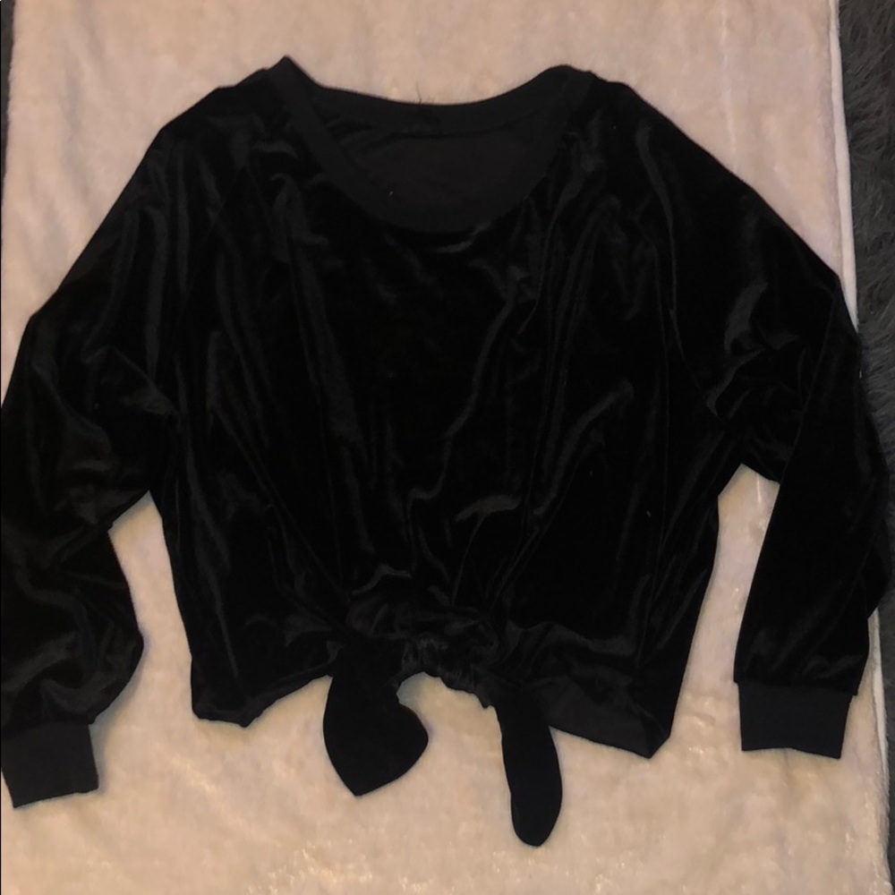 Black velvet NUDE top with cross-tie detail